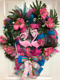 Tropical Flamingo Hibiscus Luau Hawaii Wreath for front door