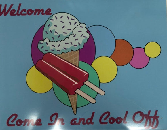 Welcome Blue Ice Cream Popsicle Sign