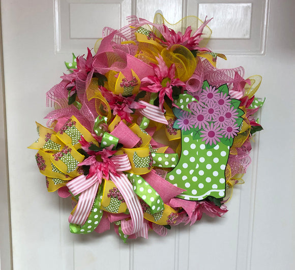 Rain Boot Wreath, Summer Floral Wreath, Spring Rain Wreath, Rain Boot Wreath