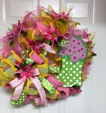 Rain Boot Wreath, Summer Floral Wreath, Spring Rain Wreath, Rain Boot Wreath