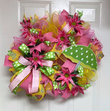 Spring Rain Shower Umbrella Wreath, Pink Umbrella Wreath