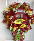 Old Red Truck Summer/Autumn Wreath, Old Truck Wreath