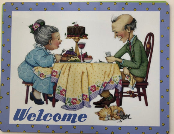 Welcome Couple Eating Sign