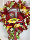 Old Red Truck Summer/Autumn Wreath, Old Truck Wreath