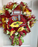 Old Red Truck Summer/Autumn Wreath, Old Truck Wreath