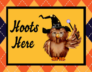 Witch Owl Hoots Here Metal Wreath Sign, Display Sign