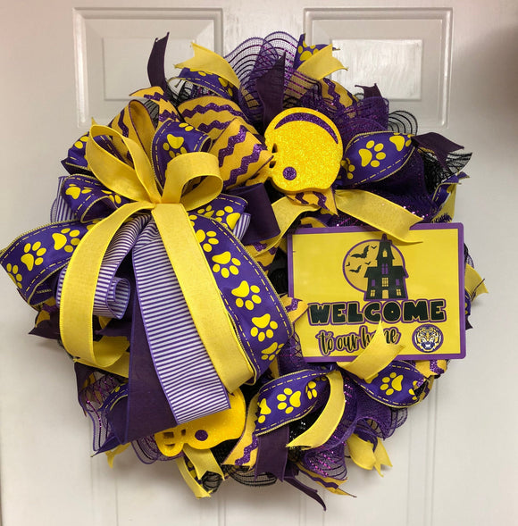 LSU Halloween Theme Football Wreath, NOLA Football