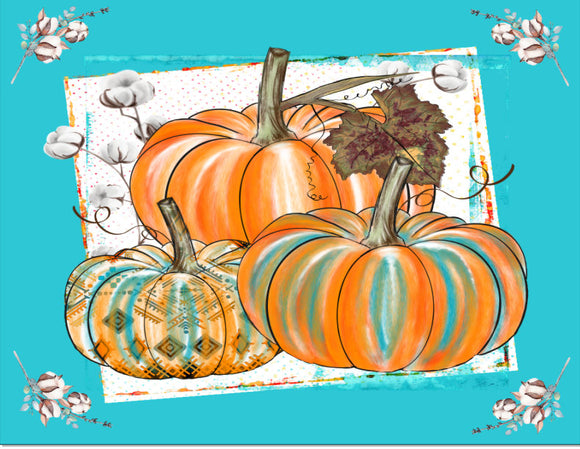 Turquoise Pumpkin Decor - Vintage Fall Pumpkin Wreath Sign