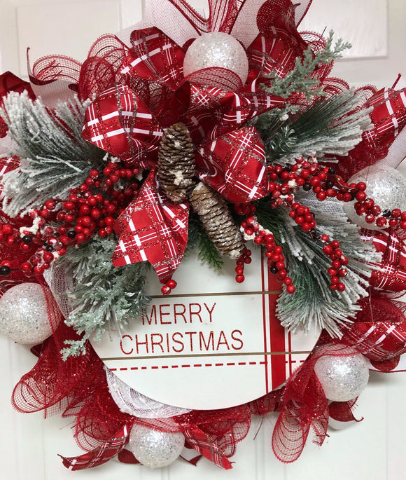 Merry Christmas Evergreen Ornament Wreath