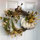 Simple White Pumpkin Fall Wreath, Fall Pumpkin Wreath