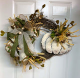 Simple White Pumpkin Fall Wreath, Fall Pumpkin Wreath