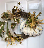 Simple White Pumpkin Fall Wreath, Fall Pumpkin Wreath