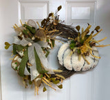 Simple White Pumpkin Fall Wreath, Fall Pumpkin Wreath