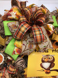 Beautiful Fall Owl Burlap Fall Wreath, Deco Mesh Owl Wreath