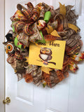 Beautiful Fall Owl Burlap Fall Wreath, Deco Mesh Owl Wreath