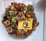 Beautiful Fall Owl Burlap Fall Wreath, Deco Mesh Owl Wreath