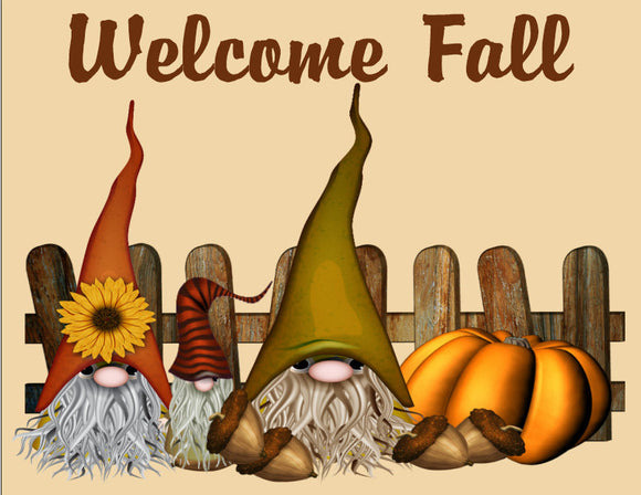 Welcome Fall Pumpkin Gnome Metal Wreath Sign, 7x9 Fall Wreath sign