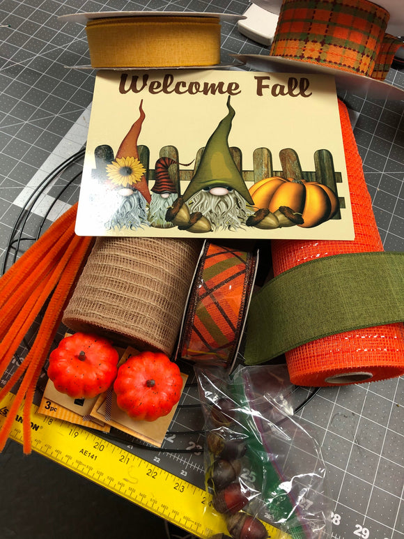 DIY Welcome Fall Gnome Wreath Kit, Make your own fall wreath, DIY wreath kit