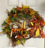 Fall Scarecrow Bicycle Wheel Wreath