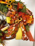 Fall Scarecrow Bicycle Wheel Wreath