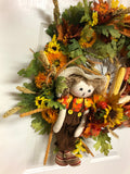 Fall Scarecrow Bicycle Wheel Wreath