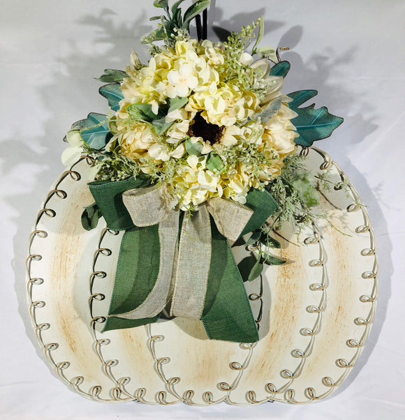 White Chic Pumpkin Door Hanger with Florals