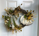 Simple White Pumpkin Fall Wreath, Fall Pumpkin Wreath