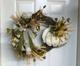 Simple White Pumpkin Fall Wreath, Fall Pumpkin Wreath