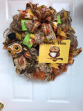 Beautiful Fall Owl Burlap Fall Wreath, Deco Mesh Owl Wreath