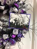 Halloween Lighted Purple/Grey Wreath