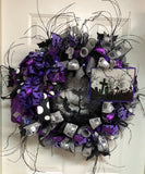 Halloween Lighted Purple/Grey Wreath