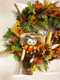 Fall Scarecrow Bicycle Wheel Wreath