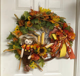 Fall Scarecrow Bicycle Wheel Wreath