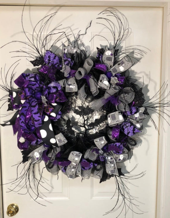 Halloween Lighted Purple/Grey Wreath