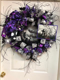 Halloween Lighted Purple/Grey Wreath