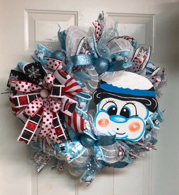 Frosty The Winter Wreath, Cute Snowman Wreath, XL Snowman Wreath with bow