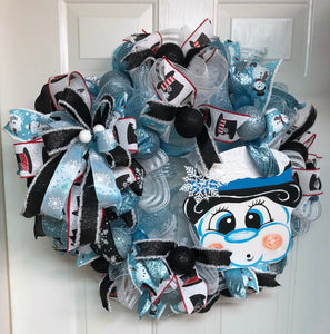 Black and Turquoise Winter Snowman Wreath