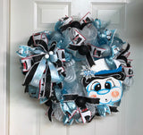 Black and Turquoise Winter Snowman Wreath