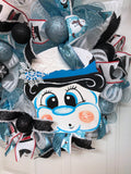 Black and Turquoise Winter Snowman Wreath