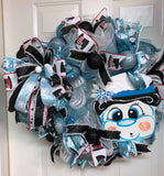 Black and Turquoise Winter Snowman Wreath