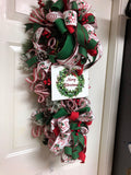 Winter Christmas Front Door Swag, Merry Christmas Wreath Swag