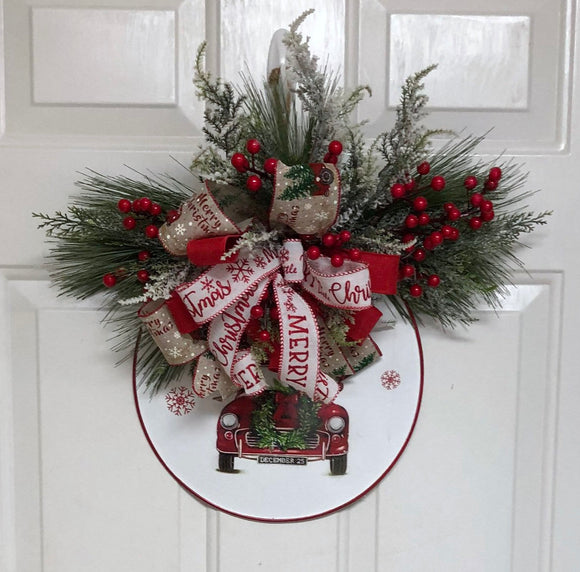 Holiday Farmhouse Truck Door Hanger, Christmas Door Hanger