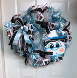 Black and Turquoise Winter Snowman Wreath