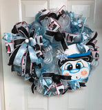 Black and Turquoise Winter Snowman Wreath