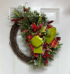 Christmas Grapevine Red and Lime Green Wreath