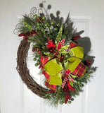 Christmas Grapevine Red and Lime Green Wreath