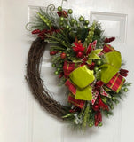 Christmas Grapevine Red and Lime Green Wreath