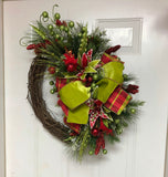 Christmas Grapevine Red and Lime Green Wreath