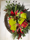 Christmas Grapevine Red and Lime Green Wreath