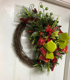 Christmas Grapevine Red and Lime Green Wreath